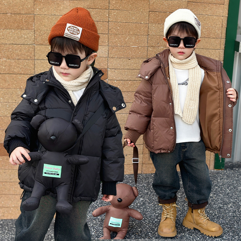 Boys' Down Jacket Winter 2024 New Children's Winter Clothes Thickened Warm Cotton-padded Jacket Coat Duffy Handsome Baby Clothes Trendy