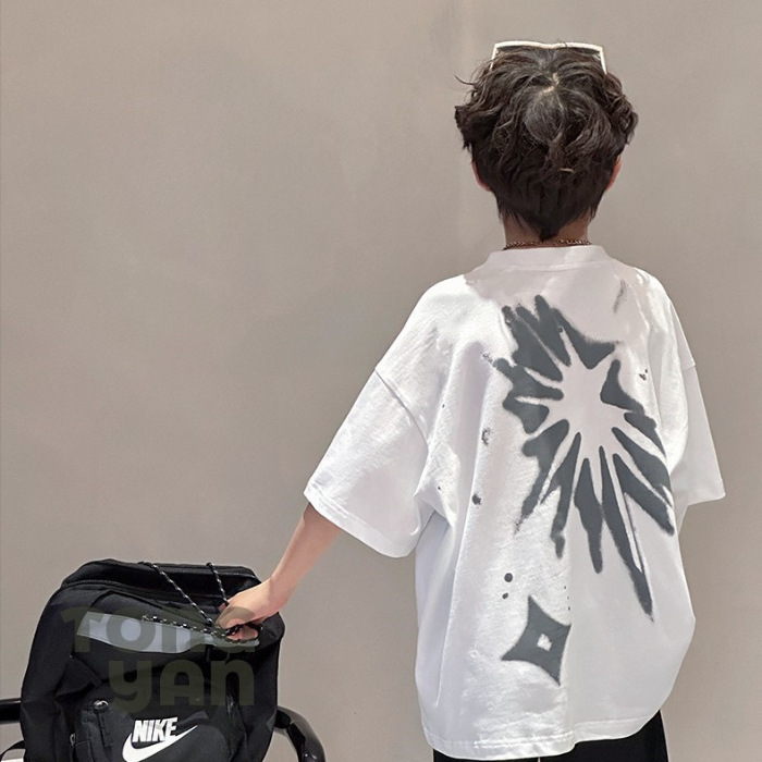 Picture of 2023 new boys' short-sleeved T-shirt cotton summer new medium and big children boys' summer clothes cool half-sleeved loose clothes t