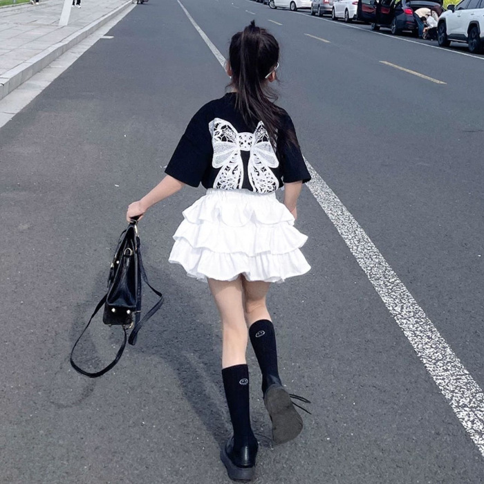 Picture of Girls Summer Suit 2025 New Cake Skirt, Fashionable Kidsren's Short-Sleeved T-Shirt, Fashionable Pleated Skirt Two-Piece Set