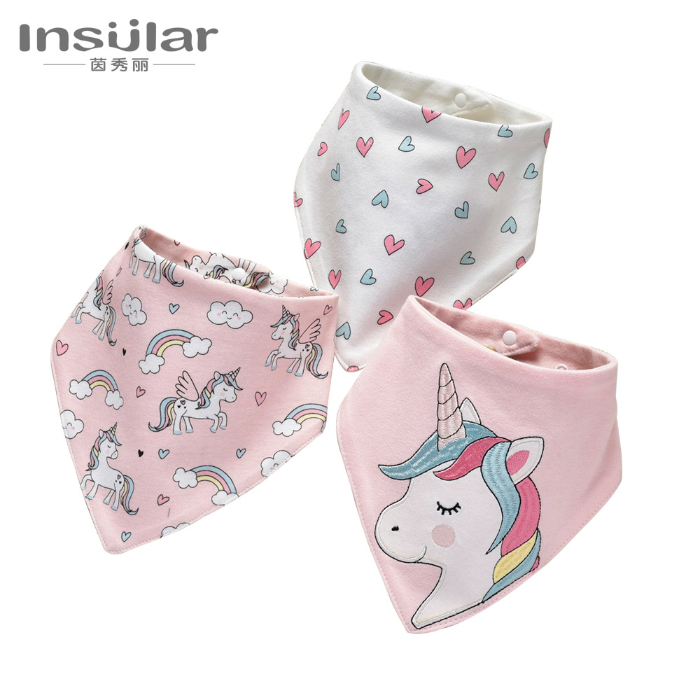 Picture of 3 PCTs Yinxiuli Pure Cotton Baby Slip Towel Baby Snaps Triangle Slip Towel Scarf Bib Bib Cross Border