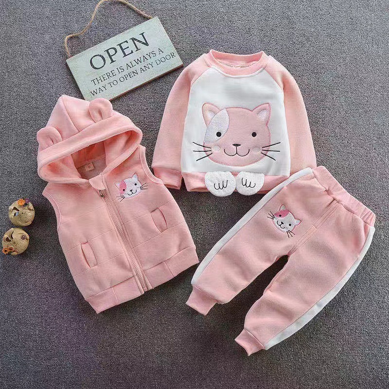 Picture of One piece wholesale baby boys and girls winter clothes suit 1-4 years old boy fleece-lined cartoon three-piece children's winter sweater 3
