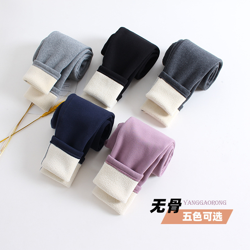 Picture of Girls' leggings fleece-lined thickened autumn and winter fleece-lined pants children's tights winter boneless solid color trousers outer wear