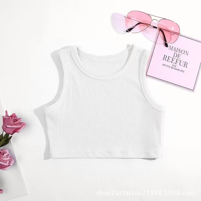 Picture of 2023 Girl's Rib Vest Baby Girl's Clothing Sling Sports Cotton New European and American Fashion Sleeveless Top