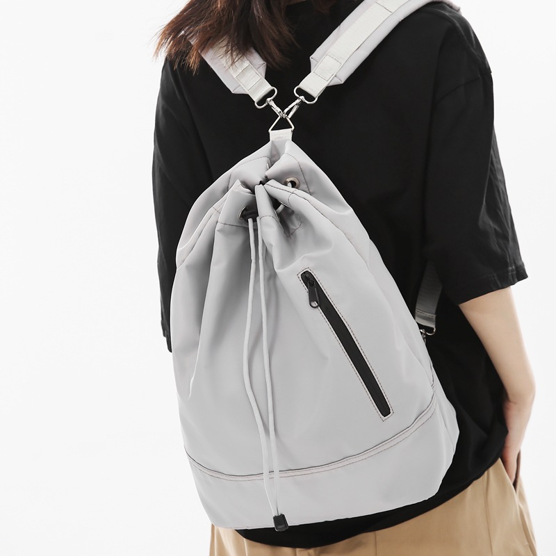 New Trendy Distinctive Drawstring Backpack Men's Solid Color Portable Sports Schoolbag Single Double-Shoulder Dual-Use Fashionable Backpack for Men