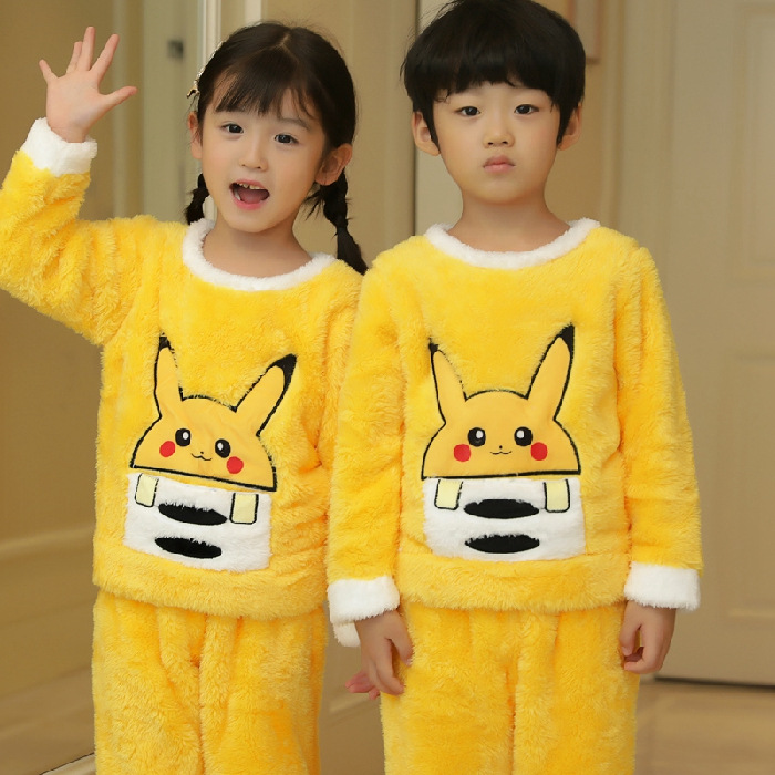Picture of Children's Pajamas Winter Flannel Cute Boys' and Girls' Thickened Coral Fleece Plush Home Clothes