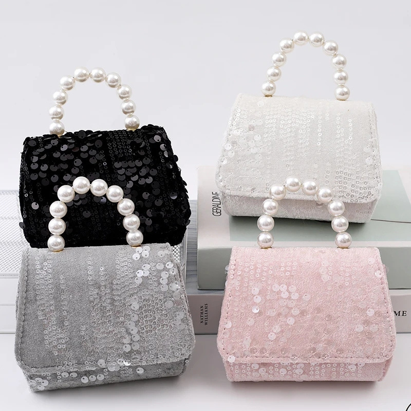 Picture of Autumn and Winter New Fashion Sequin Woolen Small Bag Girls Stylish Pearl Handbag Shoulder Bag Crossbody Magnetic Buckle Bag