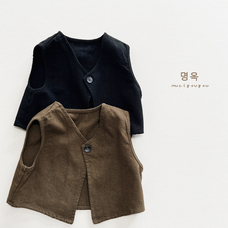 Picture of Jane Chao Feng ~ Spring and Autumn New Boys and Girls Japanese Korean Style Waistcoat Children's Retro Simple All-match Vest