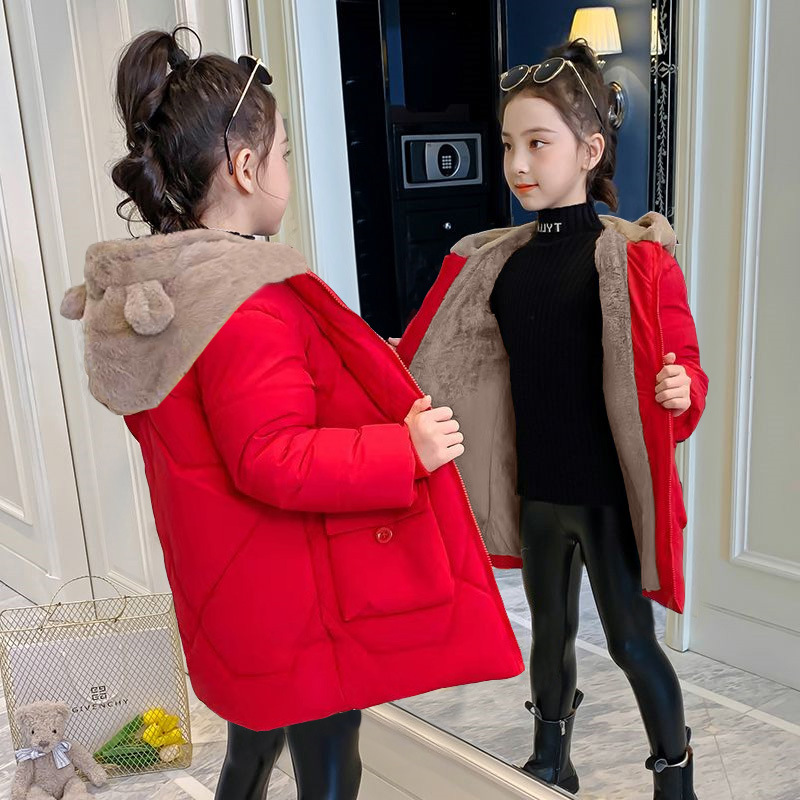 Picture of Girls' winter clothes 2023 new fleece-lined cotton-padded coat Western style down jacket mid-length coat Winter Children's cotton-padded coat