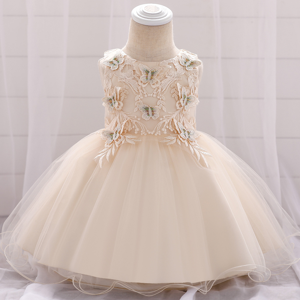 Picture of 2024 cross-border one-year-old dress baby princess dress girl's full moon dress butterfly embroidered cotton-lined pettiskirt
