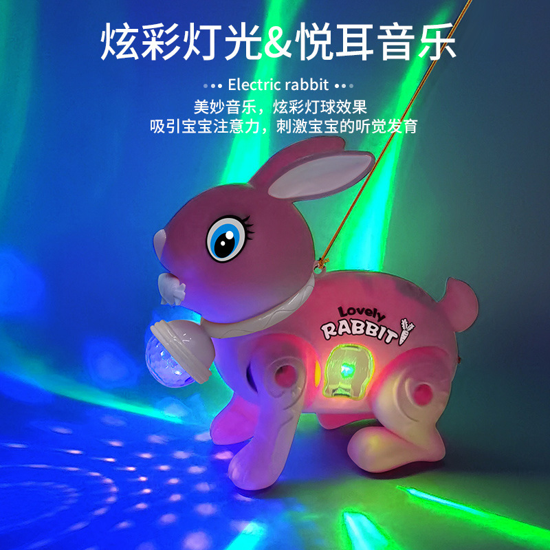 New Electric Rabbit Projection Toy Rabbit Simulation White Rabbit Jumping Rabbit Leaning Rope Stall Toy