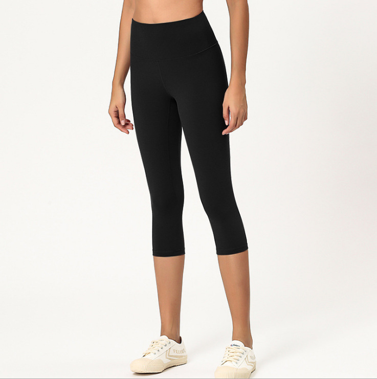 Picture of Amazon New Yoga Pants Women's Double Scrub Naked Capri Pants High Waist Tight European and American Comfortable Breathable