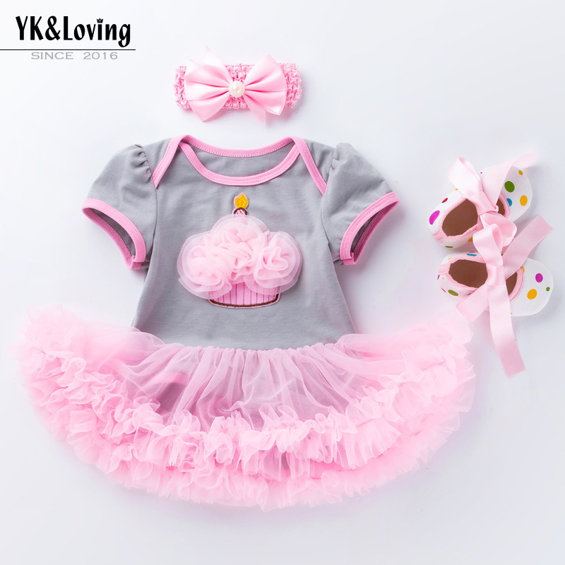 Picture of Summer new baby pink cake ha dress toddler shoes three-piece set 0-2 years old baby girl children's clothing children's skirt wholesale