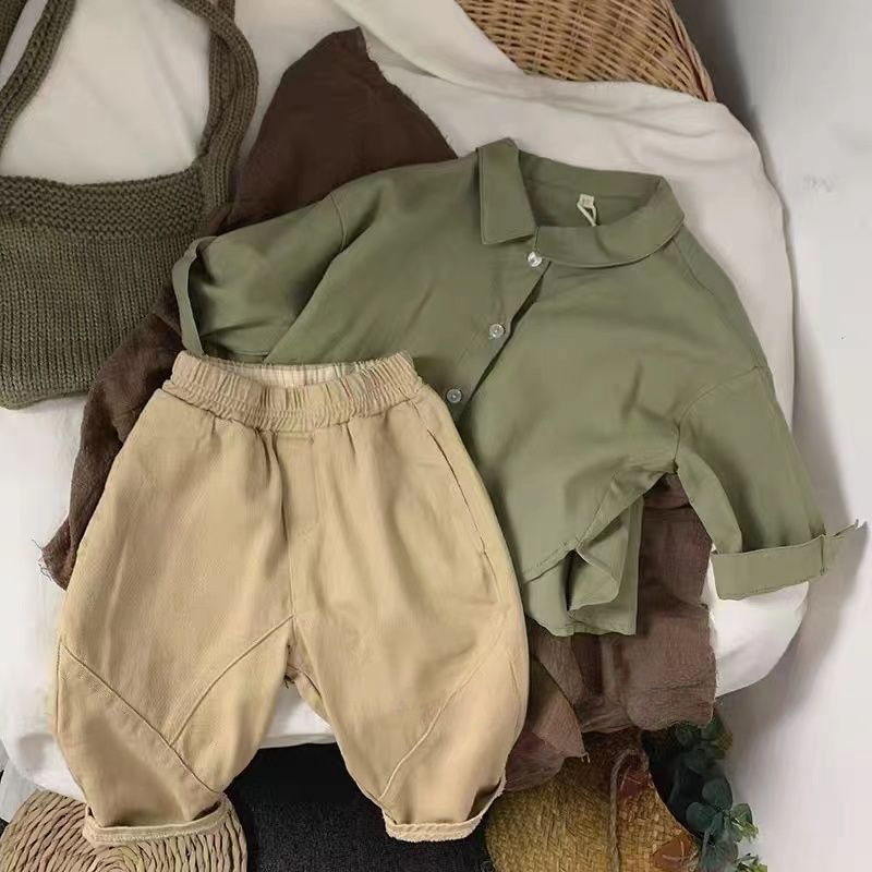 Picture of Mori Style Korean Style ~ Children's Shirt Cotton Linen Spring and Autumn Boys' and Girls' Shirt Western Style Loose Baby Jacket Children's Clothing