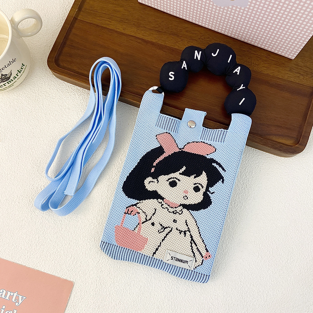 Picture of Cartoon Knitted Mobile Phone Bag Korean Style All-match Crossbody Bag Small Portable Student Coin Purse Single Shoulder Hand Bag
