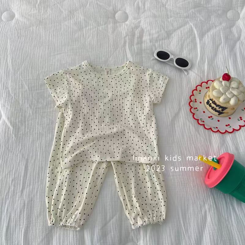 Picture of Ice silk pit 2023 summer new girls wear short sleeve suit baby summer two-piece Korean pajamas