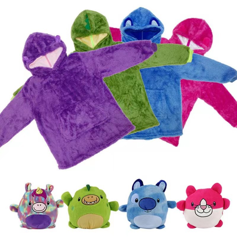 Children's cartoon pajamas warm homewear folding pillow student pullover warm clothes cold-proof coral fleece lazy blanket