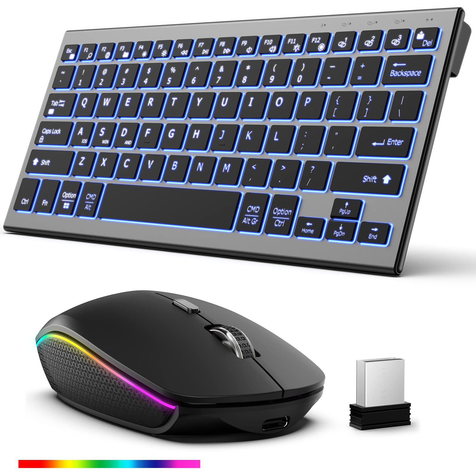 Picture of Ultra-thin backlit wireless keyboard and mouse 2.4g Rechargeable Bluetooth keyboard and mouse office set cross-border ebay Amazon