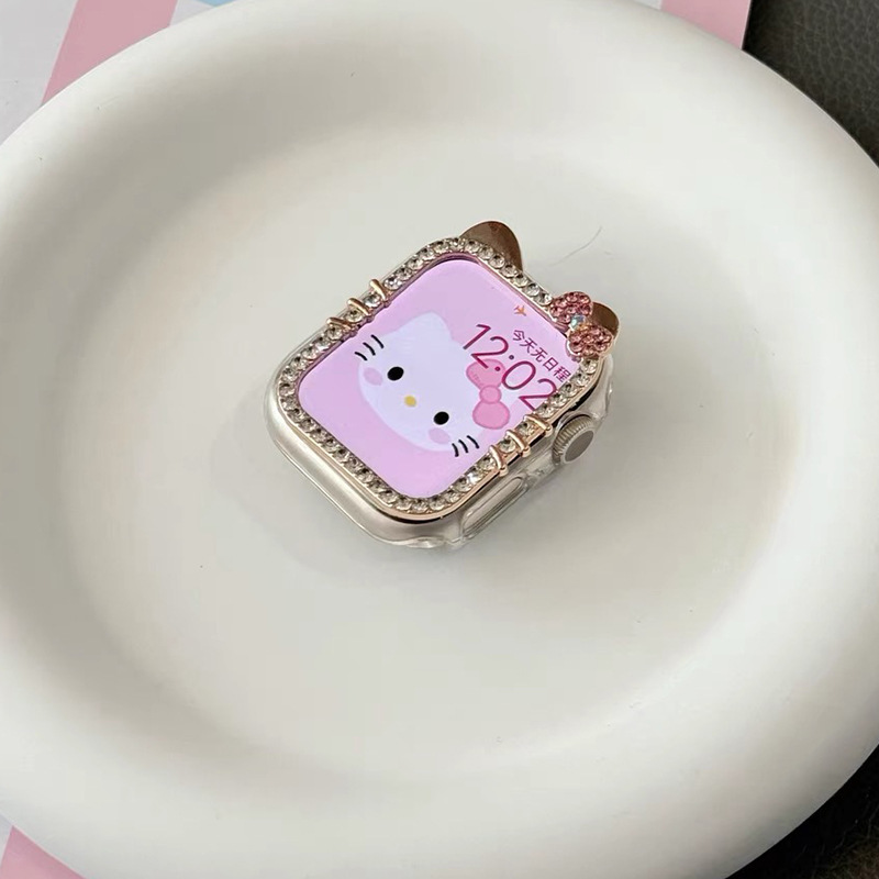 Picture of Suitable for AppleWatchS10 diamond kt cat watch case s9 diamond apple case s8/s7 half bag protective case