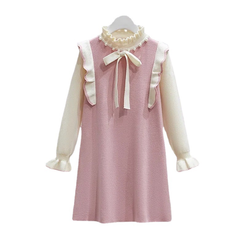 Picture of Girls Dress Autumn and Winter New Sweet Pearl Neck Sweater Dress Children's Fashionable Knitted Sweater Dress