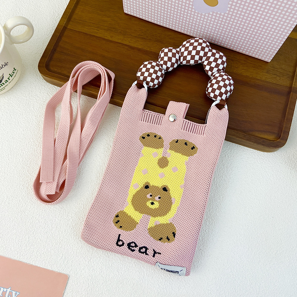 Picture of Cartoon Knitted Mobile Phone Bag Korean Style All-match Crossbody Bag Small Portable Student Coin Purse Single Shoulder Hand Bag