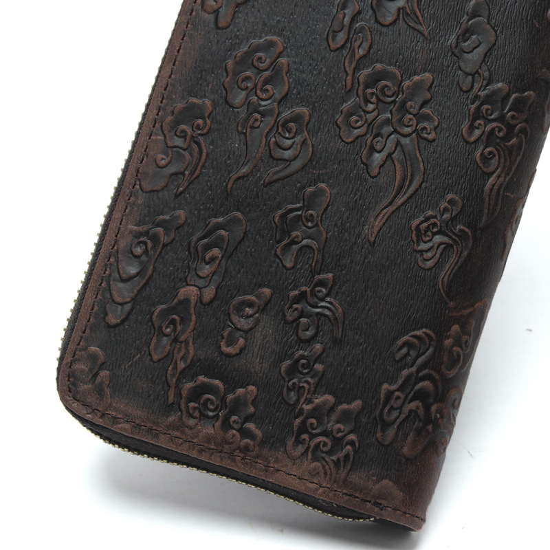 Picture of Shi Cangxin Vintage Crazy Horse Leather Dragon Pattern Wallet Embossed Genuine Leather Clutch Embossed Tiger Pattern Chain Card Bag