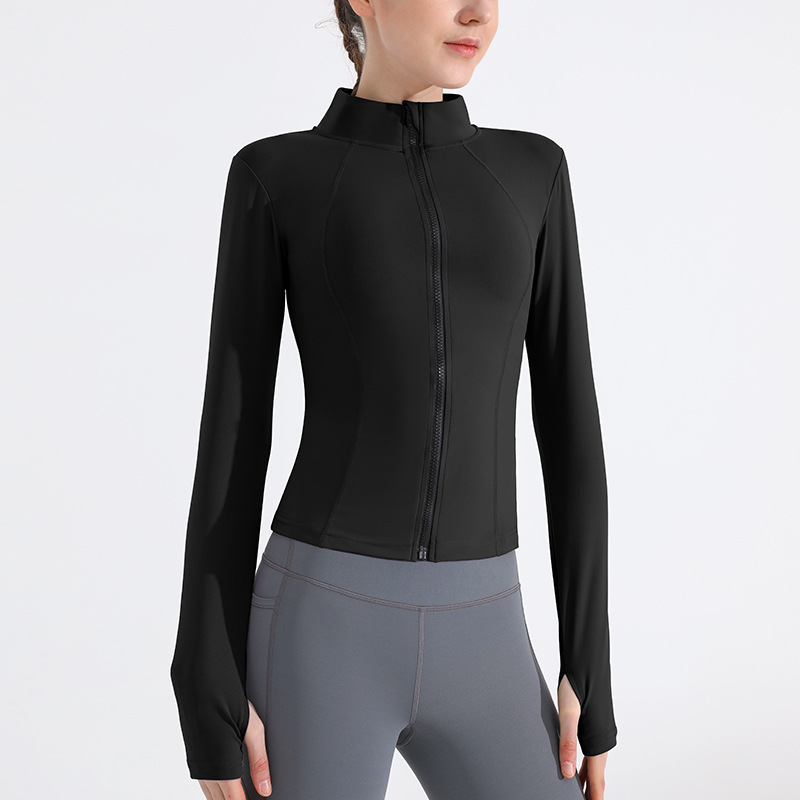 Picture of Autumn and Winter Sports Yoga Clothes Can Be Worn Outside Jacket Women's Elastic Zipper Outdoor Running Fitness Sweatshirt Stand Collar