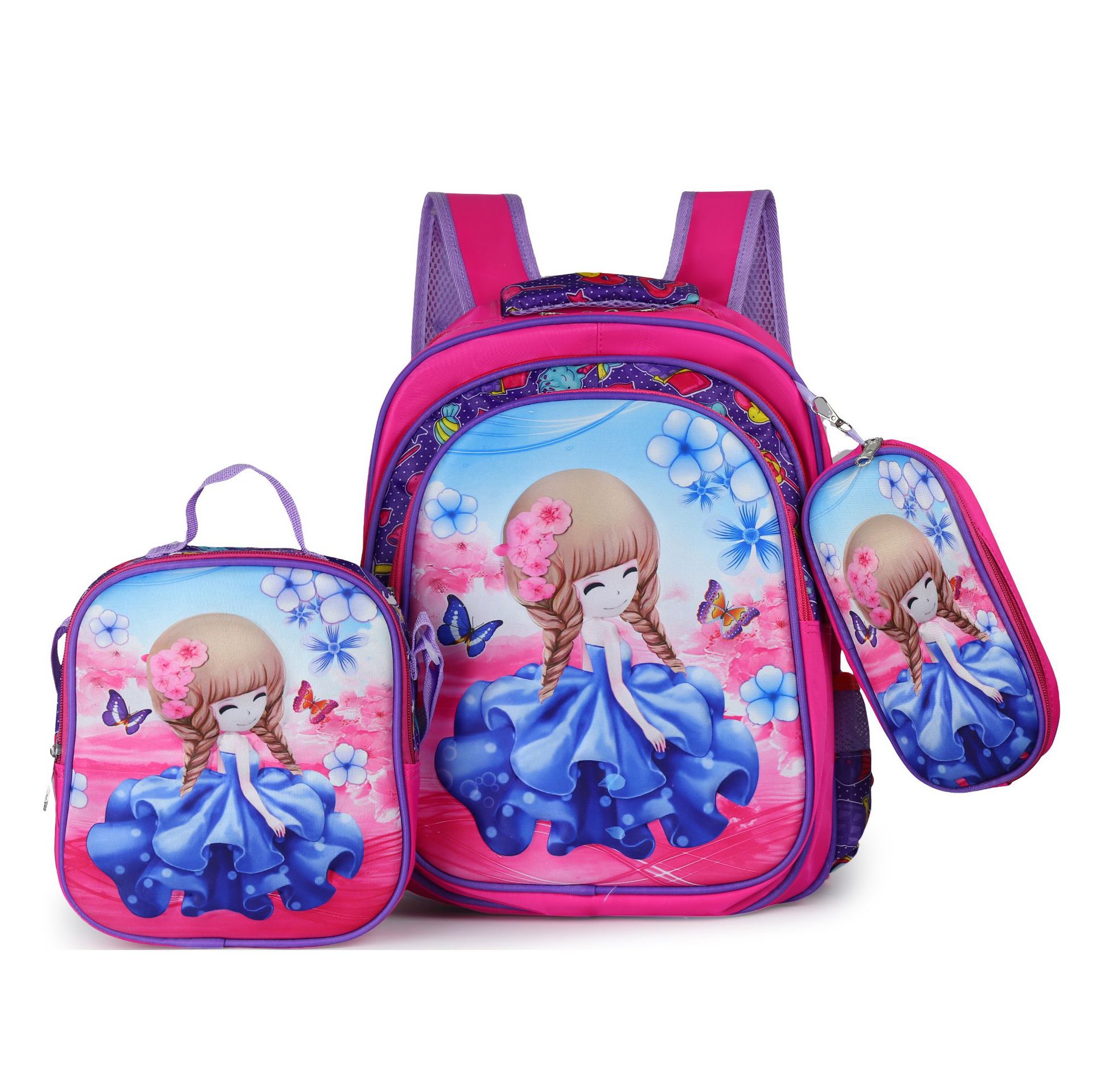 Picture of Cross-border three-piece children's schoolbag 16-inch sleeved pull rod large capacity 3D hard shell labubu kindergarten schoolbag