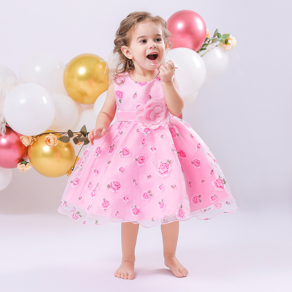 Picture of Wholesale Children's Dress 2025 European and American New Girls Dress Princess Dress Printed Flower Wedding Dress Catwalk Fluffy Princess Dress