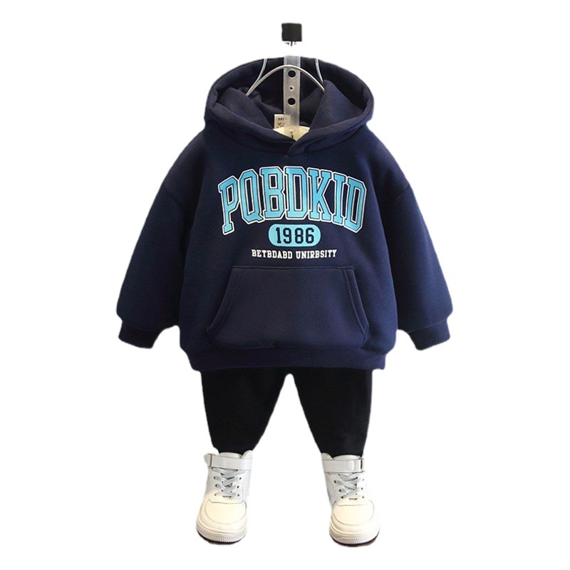 Children's Winter Clothing for Boys, Hooded Sweatshirt with Fleece, Thickened Winter Outfit for Toddlers and Young Children, Integrated Fleece Top, Children's Warm Jacket