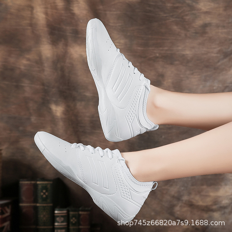 Picture of Competitive Cheerleading Shoes Training Competition Dance Shoes Soft Sole Square Dance Shoes Leather White Aerobics Gymnastics Test Shoes