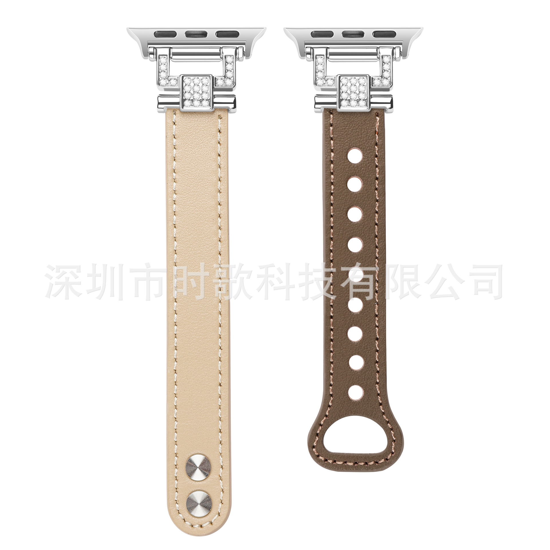 Picture of Suitable for Apple Watch strap double nail color matching diamond head grain appleiwatch9 thin strap leather small waist