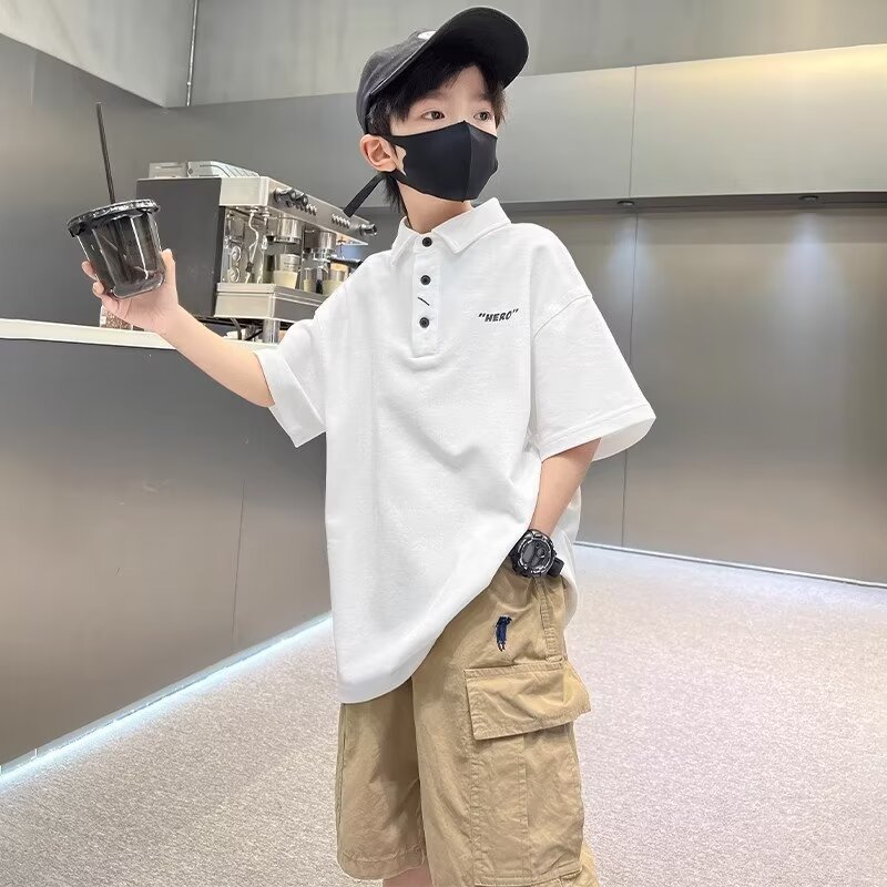 Picture of Boys T-shirt polo shirt summer 2024 new big boys summer coat children summer white clothes T