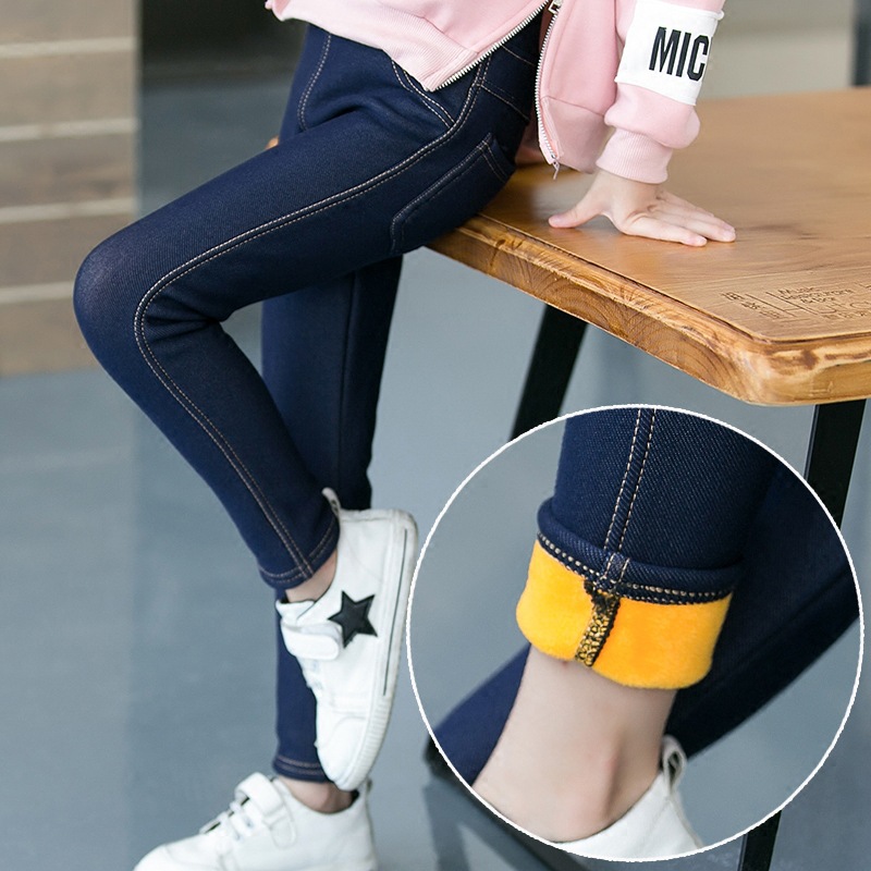 Picture of Children's Wear Winter New Thickened Large and Large Girls' Imitation Jeans Fashionable Korean Style Velvet Children's Small Foot Mouth Children's Pants