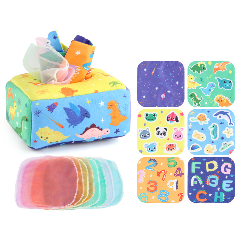 Picture of Baby puzzle early education cloth book toy box simulation dinosaur letters tear tissue box baby paper cloth book