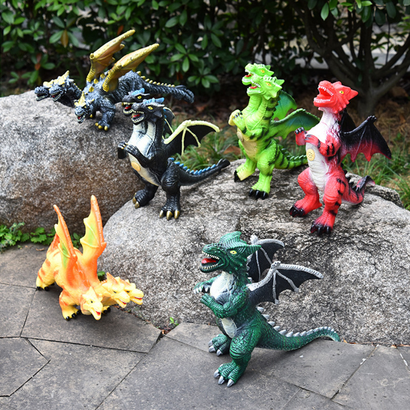 Picture of Large Sounding Dinosaur Model Magic Dragon Dragon Double Dragon Soft Rubber Model Dinosaur Children's Toy Stall Supply