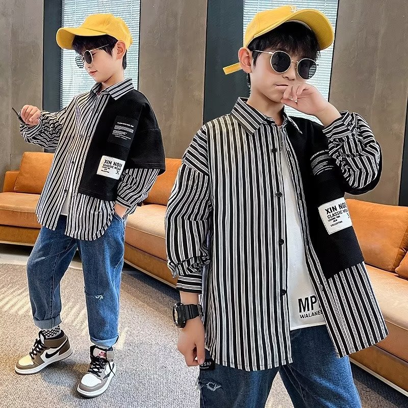 Children's Clothing Boy's Spring Shirt Spring and Autumn 2024 New Style Big Boy's Spring Street Fried Handsome Shirt Trendy