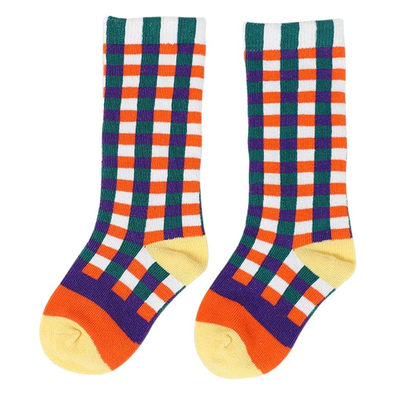 Ins Internet Popular Spring and Autumn Children's Socks Baby Boys and Girls Fashion Plaid Striped Mid-Socks Baby Rainbow Fashionable Socks