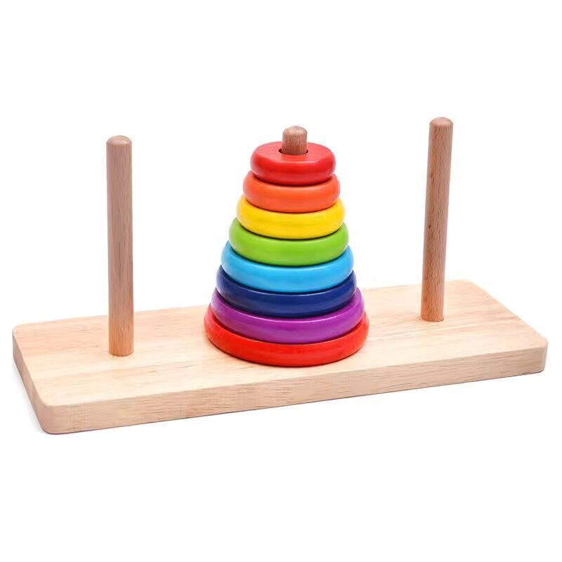 Picture of Wooden Tower of Hanoi 8 eight layers educational thinking training Development Intelligence toys Primary School students Tower of Hanoi problem teaching aids