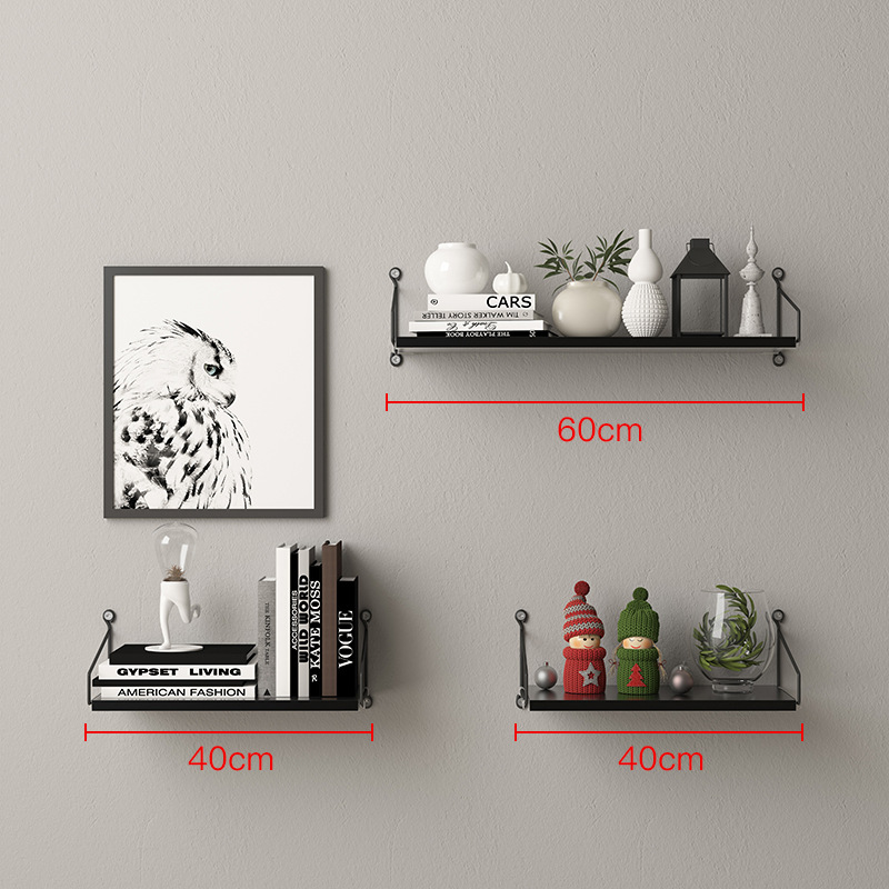 Picture of No-Drill Solid Wood Wall-Mounted Shelf, Straight Partition, Wall-Mounted Bookshelf, Bedroom Decorative Wall Storage