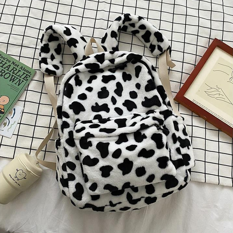 Picture of New plush high-looking schoolbag female college student class bag Korean cute cow all-match trendy backpack