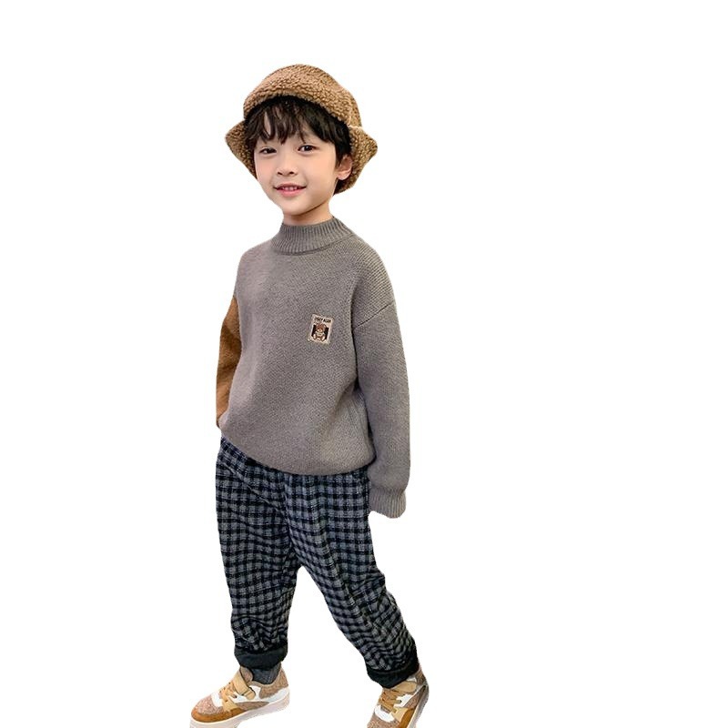 Picture of Boys' Sweater Autumn and Winter 2022 New Children's Winter Pullover Knitwear Trendy Boys Western Style Stitching Children's Wear