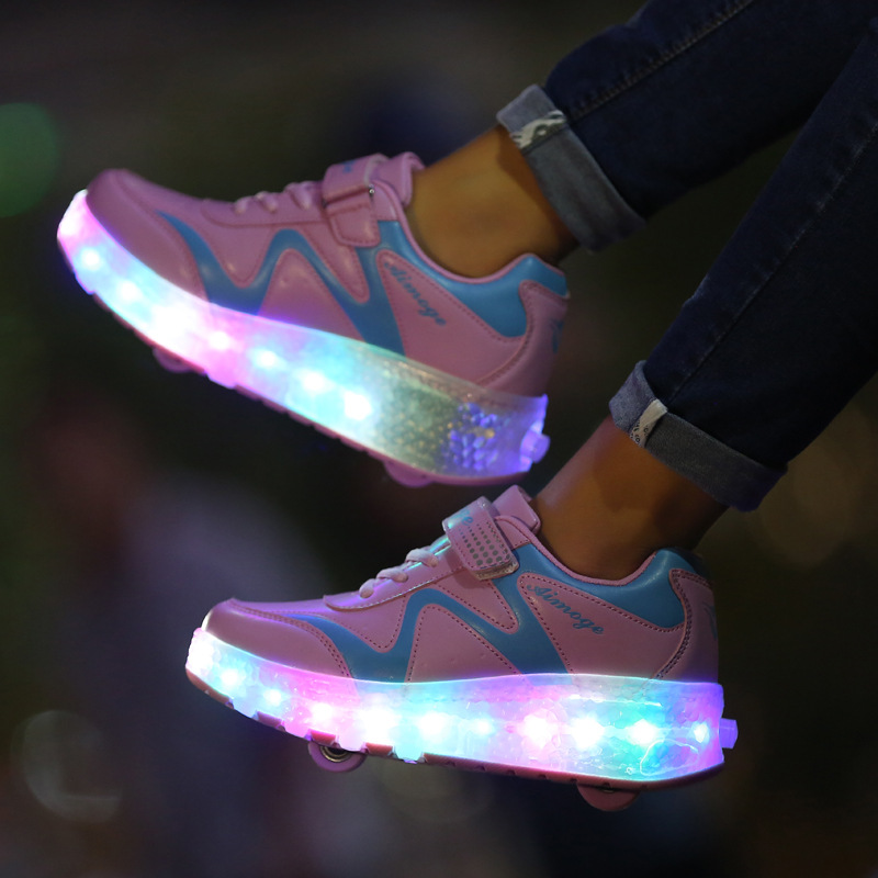 Picture of Children adult skates luminous shoes LED charging Boys single row invisible button girls luminous manufacturers