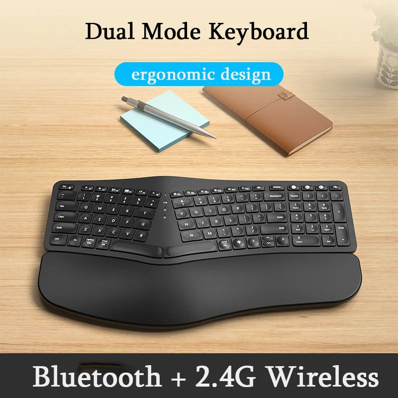 Picture of Bluetooth + 2.4g Backlit Wireless Computer Keyboard Ergonomic Detachable Keyboard Hd315B Black