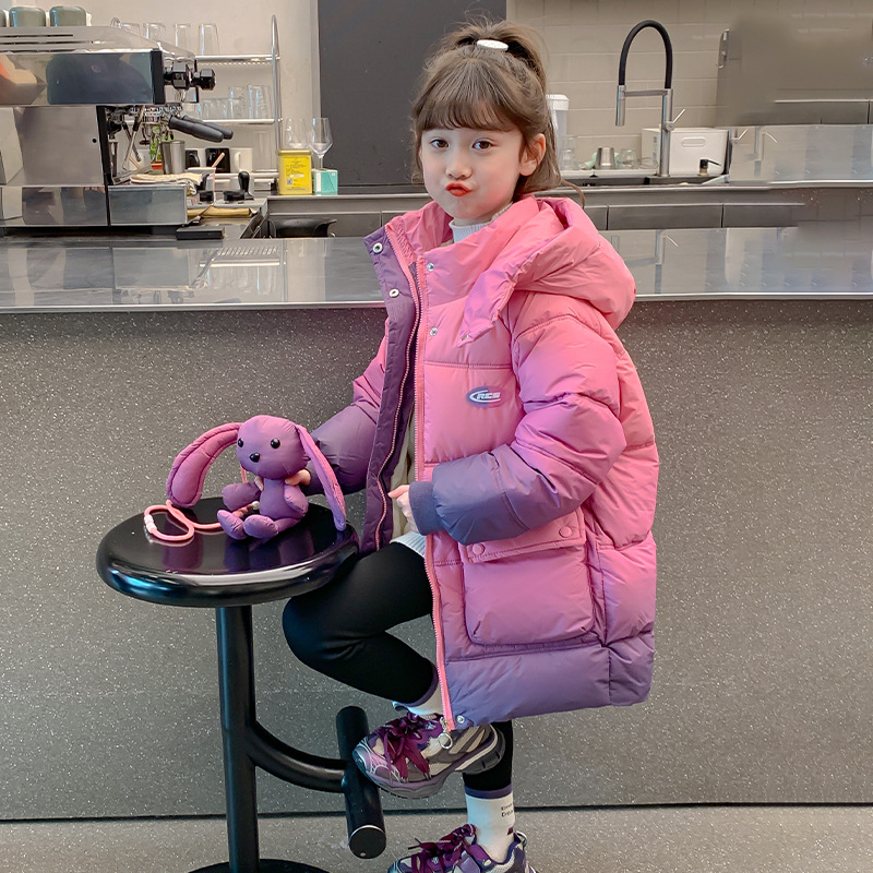 Girl's Down Jacket 2024 Autumn and Winter New Children's 90 White Duck Down Thickened Jacket Girl's Winter Mid-length Top