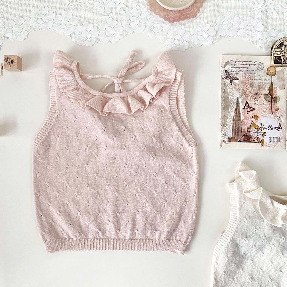 Picture of Cutemily Children's Clothing Summer Baby Knitted Vest Girls Cut Out Cotton Back V Neck Design Thin Vest