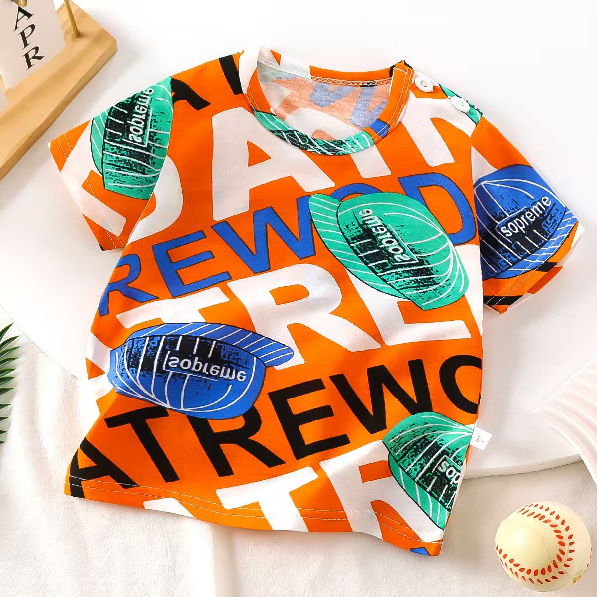 Picture of New cotton summer children's half sleeve round neck T-shirt short sleeve sports home clothing factory direct sales a generation of hair