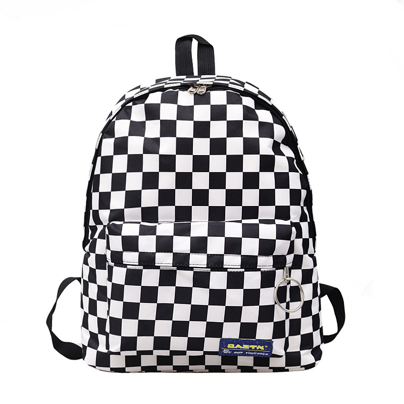 Picture of 2018 Black and White Plaid Backpack Casual Nylon Outdoor Travel Backpack Women's Bag Student Schoolbag