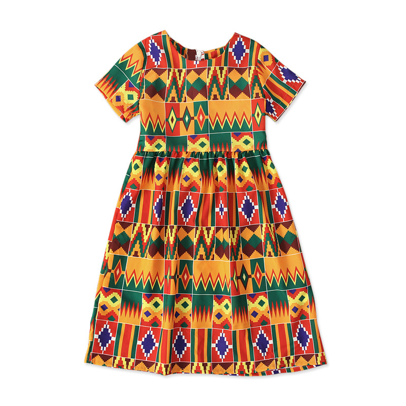 Picture of Cute Baby Kidsren's European and American Girls' African Bohemian Style Short-sleeved Dress Long Skirt Kidsren's Clothing ins