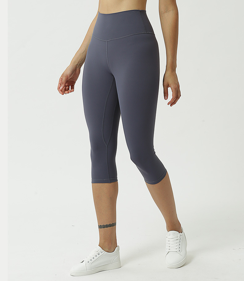 Picture of Amazon New Yoga Pants Women's Double Scrub Naked Capri Pants High Waist Tight European and American Comfortable Breathable