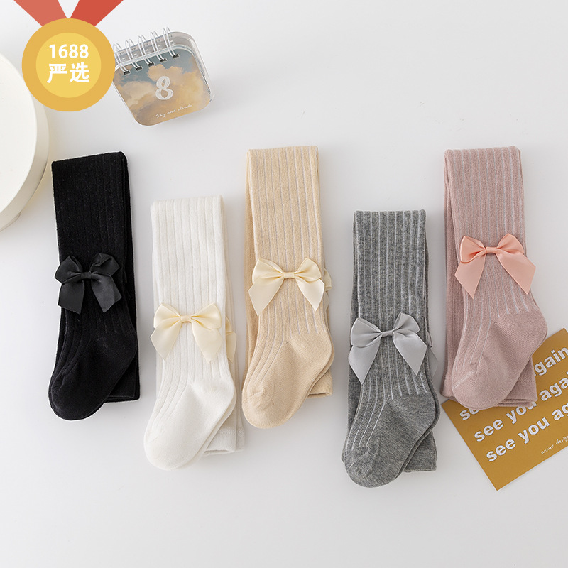 2022 autumn new girls pantyhose cotton baby girl bow solid color dance socks children leggings
